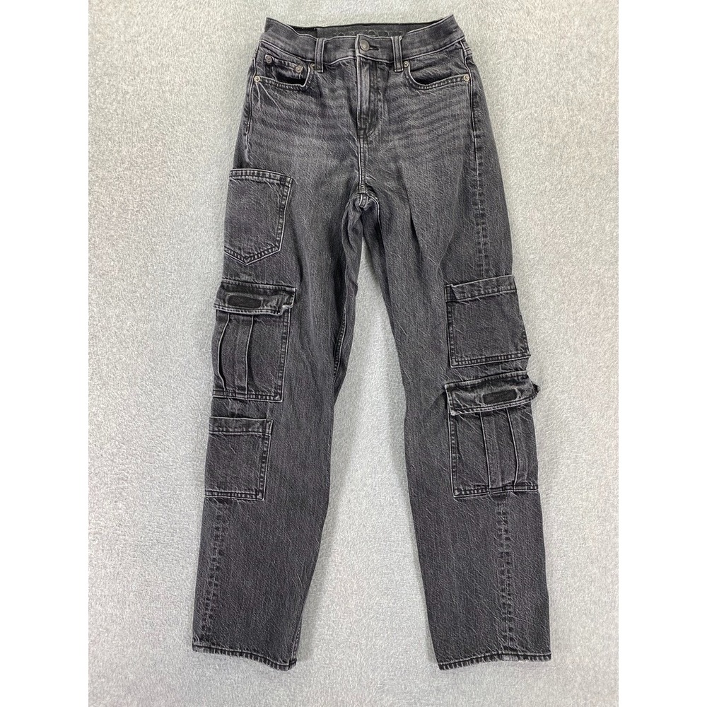 American Eagle Pants Womens 000 (24x30) Super High Rise Baggy Cargo Dark Denim